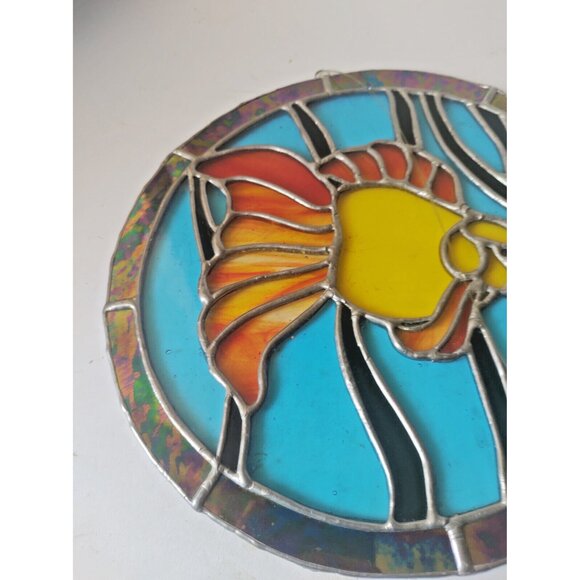 Vintage Hand Made Stained Glass Window Hanging 10" Diameter Angelfish - Picture 8 of 13